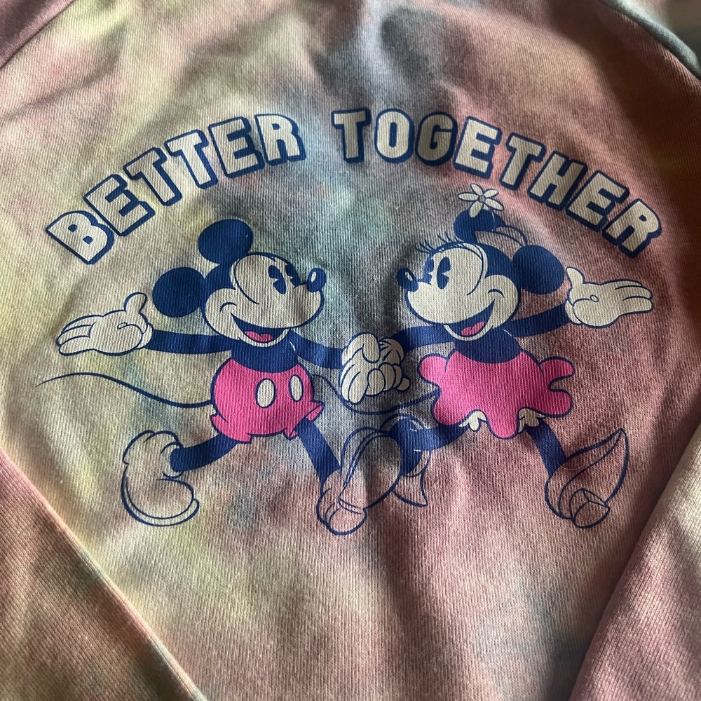 NWT “Better Together” Mickey & Minnie Pastel tie dye sweatshirt sz M